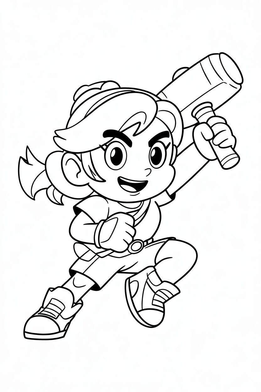 Brawler femminile di Brawl Stars che corre con una mazza - disegno da colorare