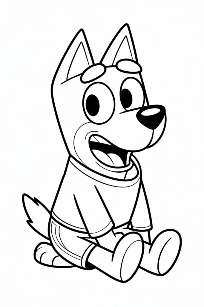 Bluey seduto e sorridente – disegno semplice da colorare