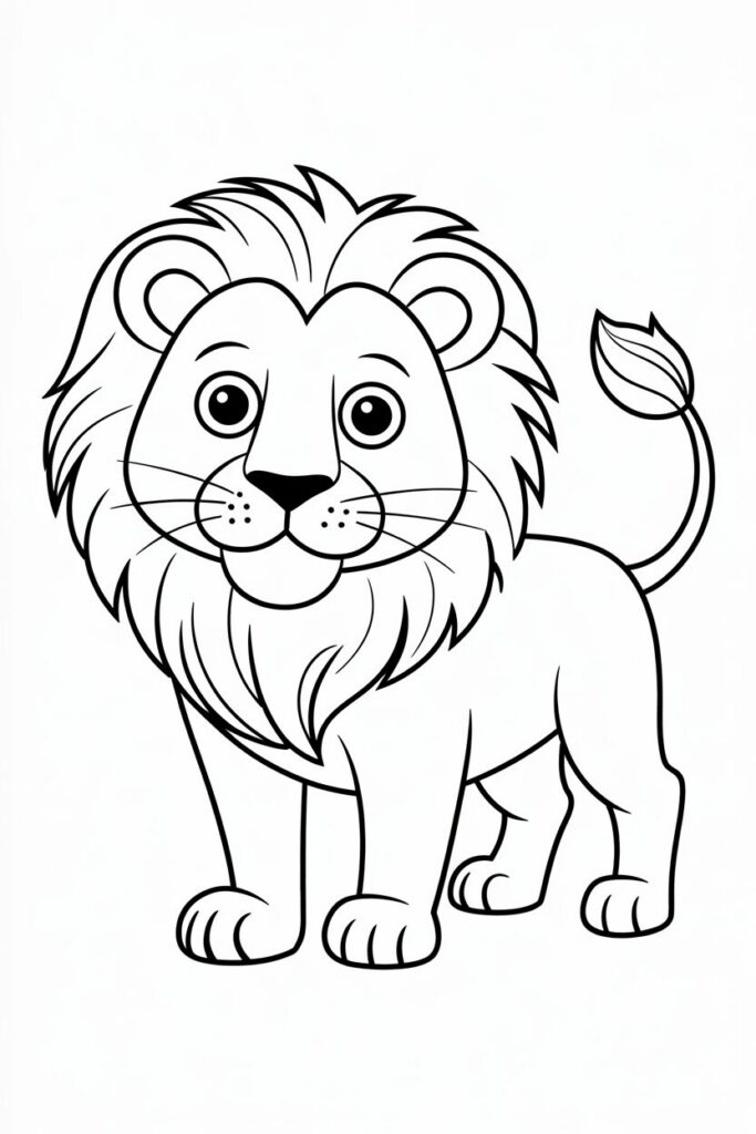 leone simpatico da colorare per bambini con criniera folta e occhi grandi