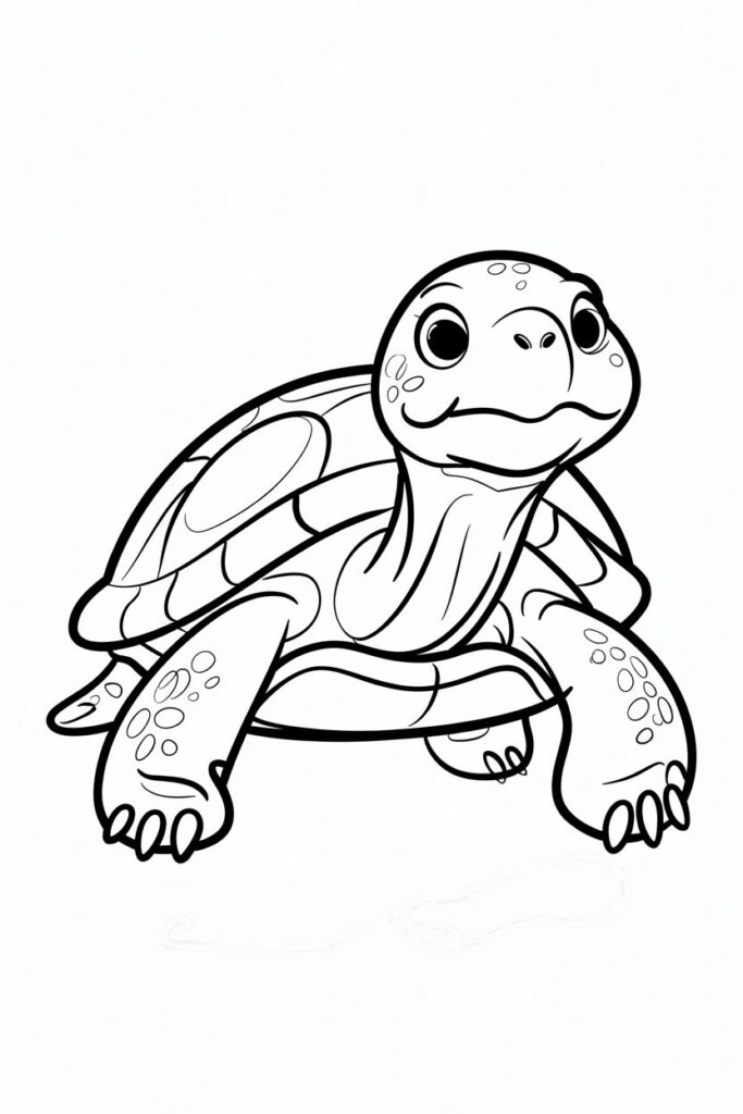 tartaruga carina da colorare per bambini con grandi occhi e guscio dettagliato