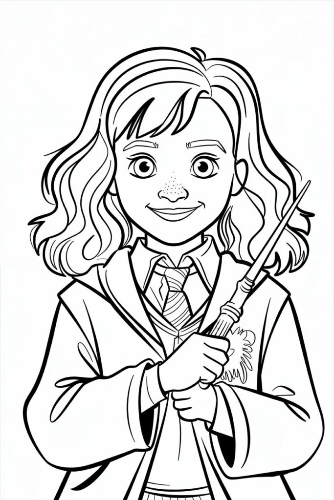 Disegno di Hermione Granger da colorare con bacchetta magica