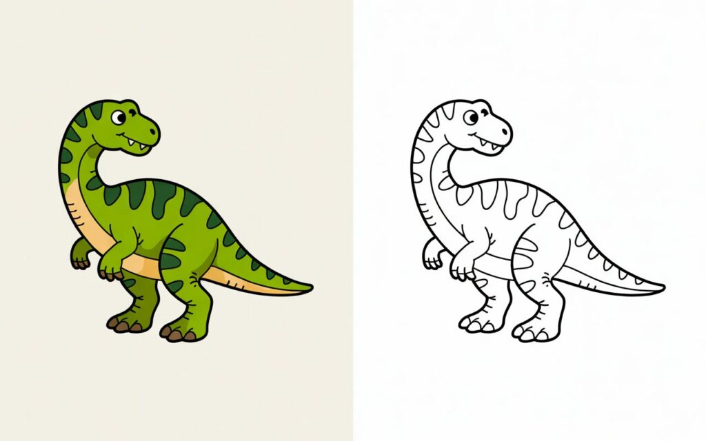 Dinosauro lungo collo da colorare – immagine doppia per bambini