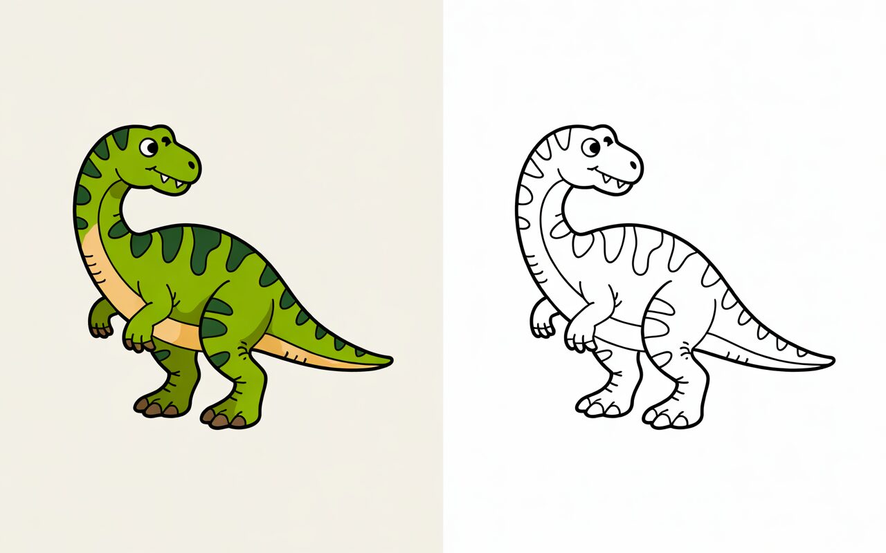 Dinosauro lungo collo da colorare – immagine doppia per bambini