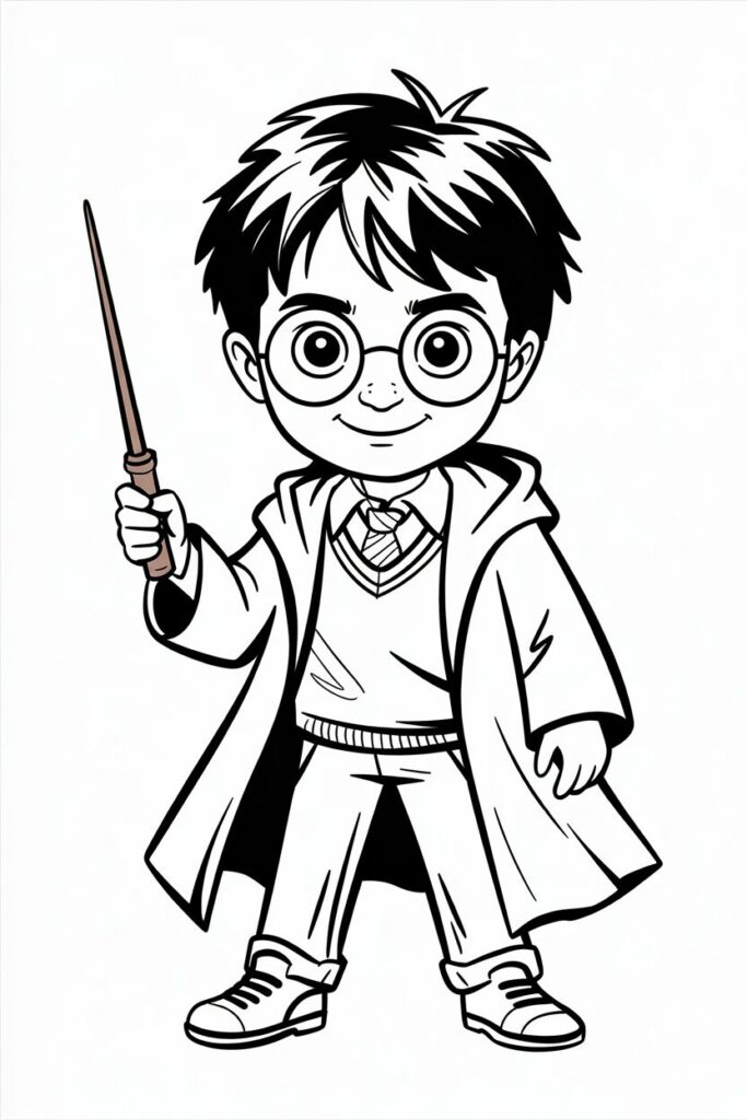 Disegno di Harry Potter da colorare con bacchetta magica