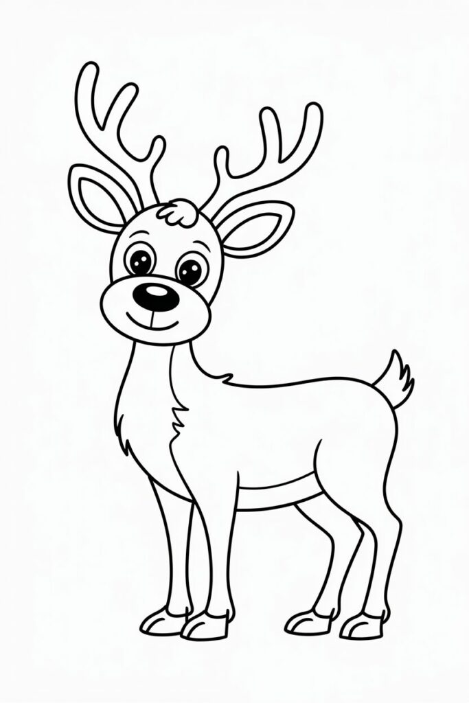 Disegno di una renna di Natale semplice e carina da colorare per bambini